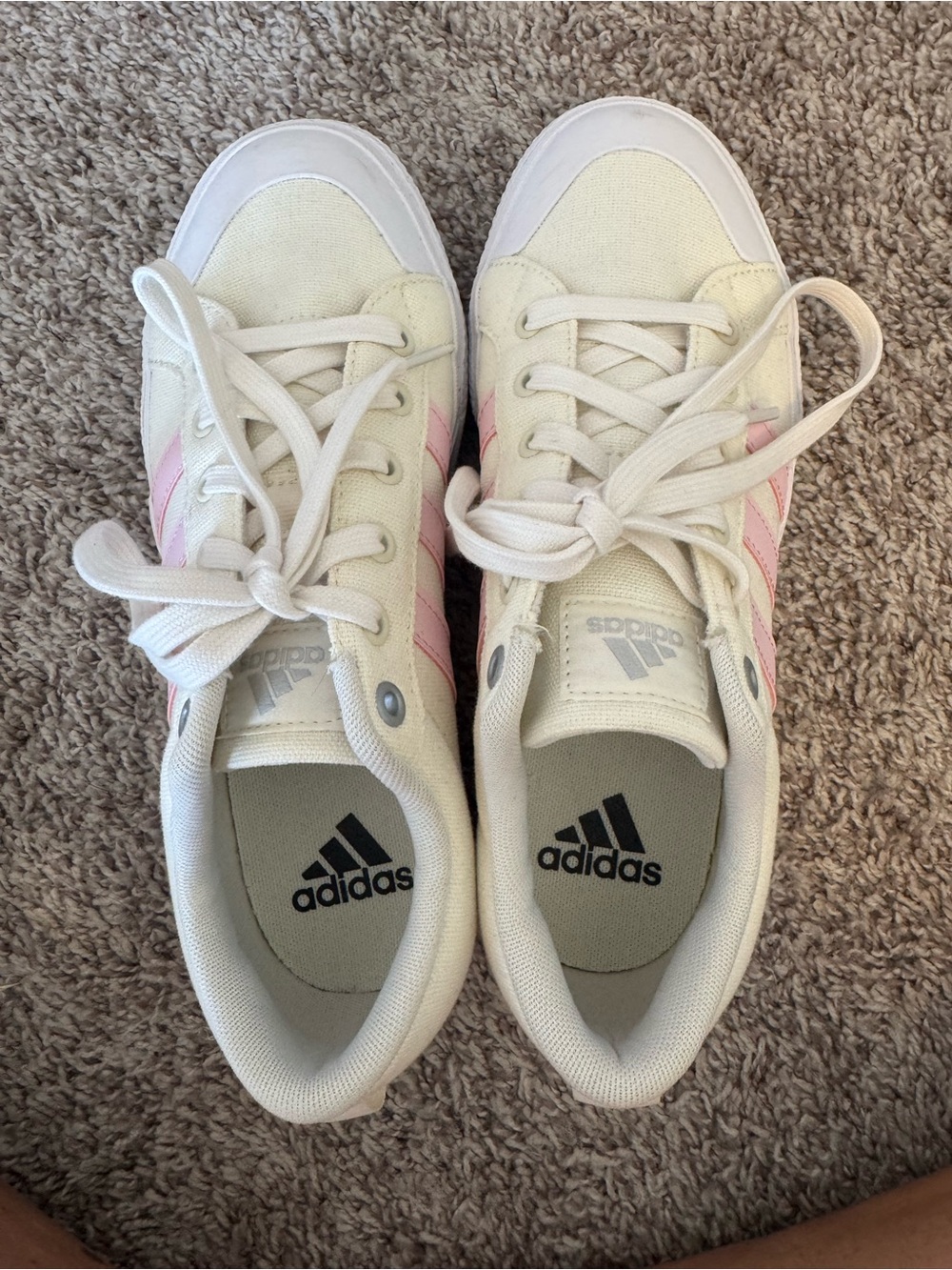 adidas Women's White Sneakers with Pink Stripes - Picture 4 of 4